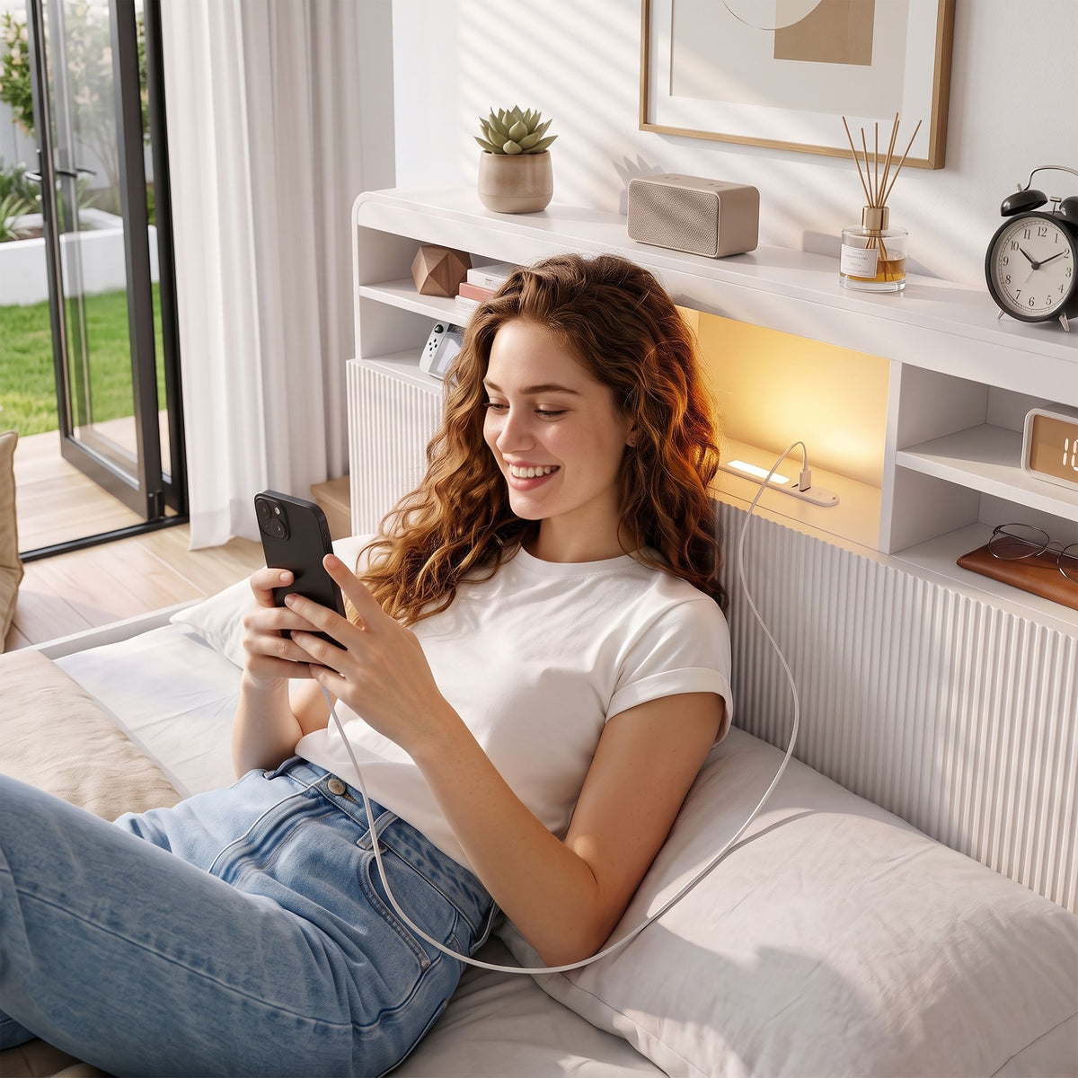 Elva (King Single) Fluted Storage Bed Frame – White