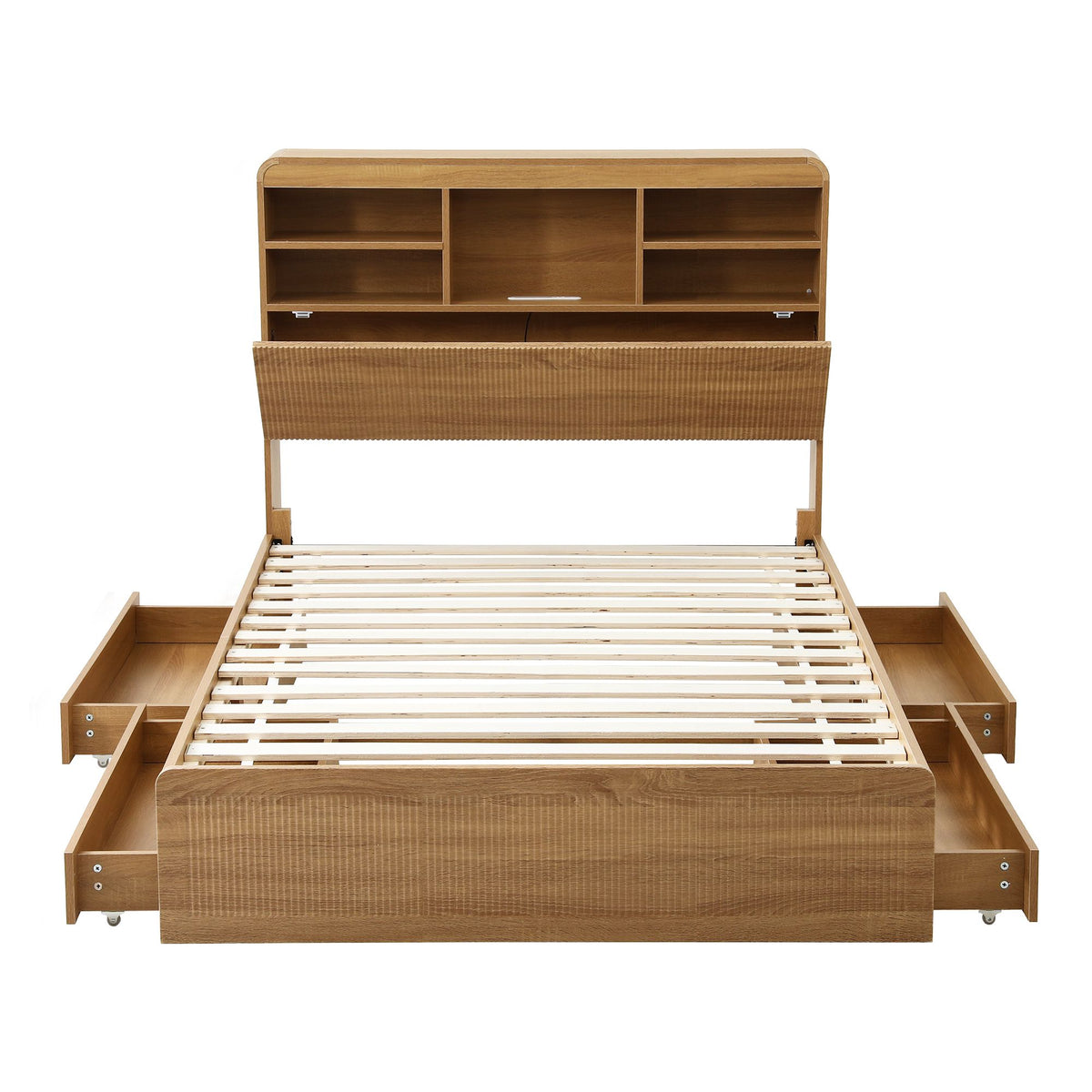 Elva (King Single) Fluted Storage Bed Frame – Natural