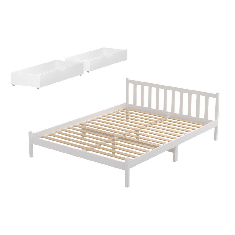 Artiss Bed Frame Double Size Wooden Platform with 2 Storage Drawers White SOFIE - Homecoze
