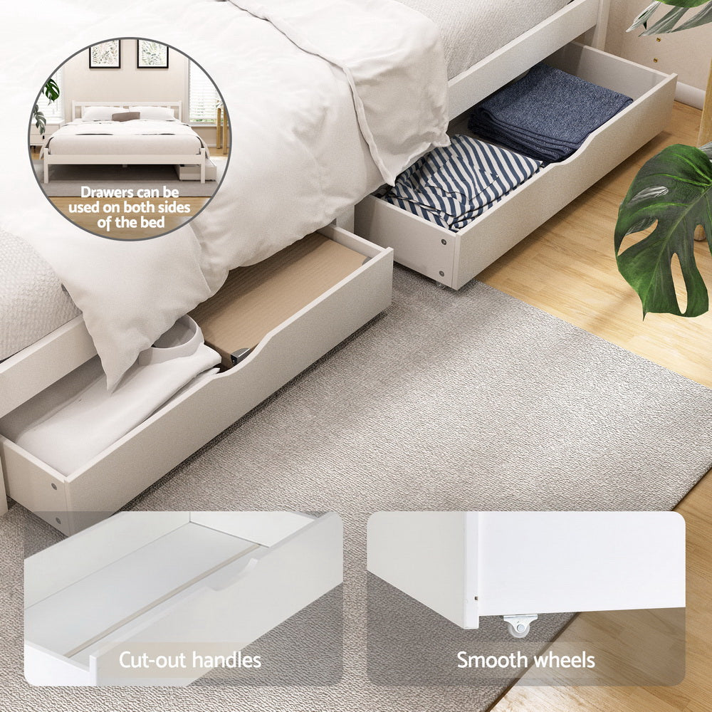 Artiss Bed Frame Double Size Wooden Platform with 2 Storage Drawers White SOFIE - Homecoze