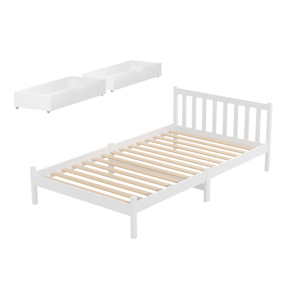 Artiss Bed Frame King Single Size Wooden Platform with 2 Storage Drawers White - Homecoze
