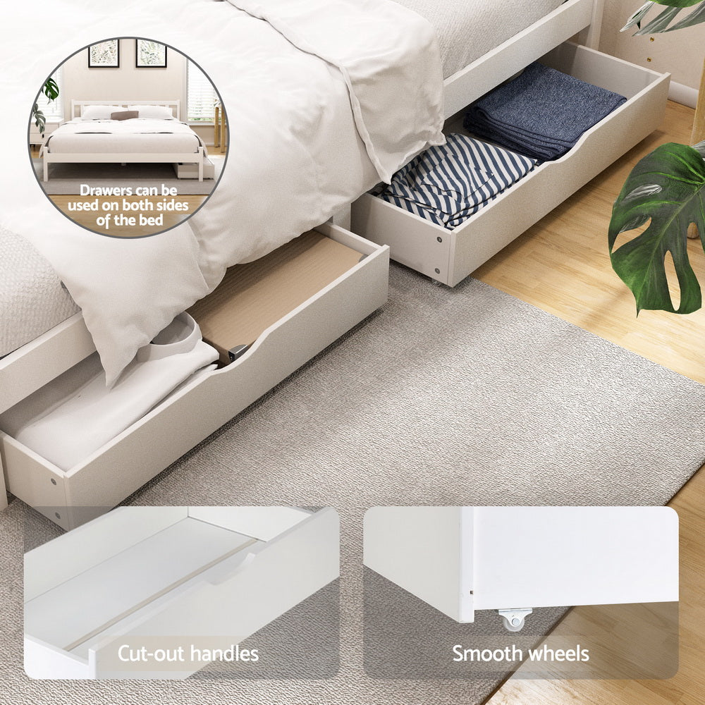 Artiss Bed Frame Queen Size Wooden Platform with 2 Storage Drawers White - Homecoze