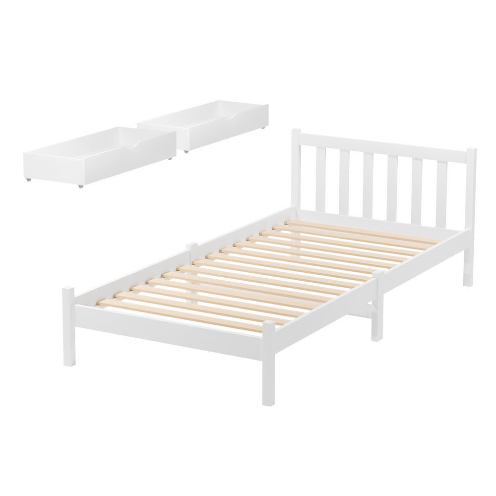 Artiss Bed Frame Single Size Wooden Platform with 2 Storage Drawers White SOFIE - Homecoze