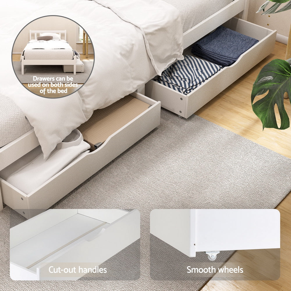 Artiss Bed Frame Single Size Wooden Platform with 2 Storage Drawers White SOFIE - Homecoze