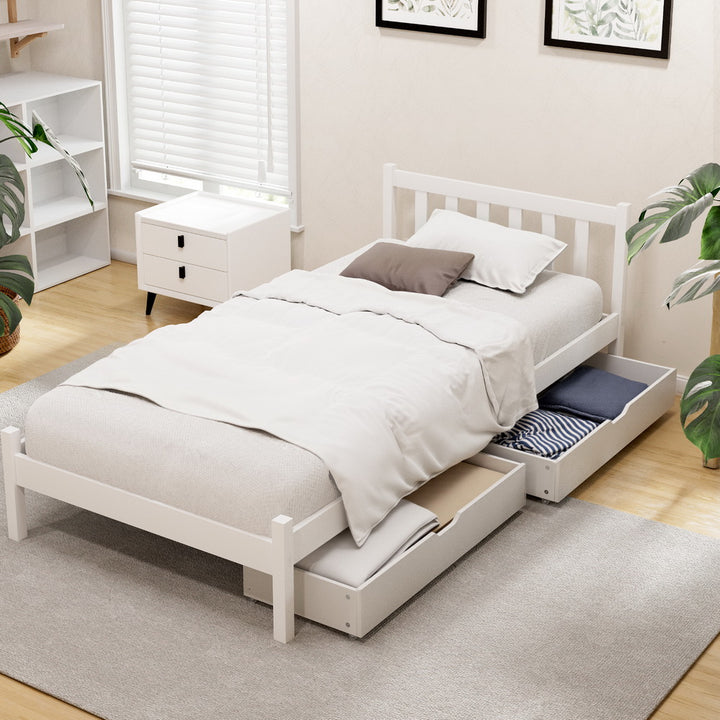 Artiss Bed Frame Single Size Wooden Platform with 2 Storage Drawers White SOFIE - Homecoze