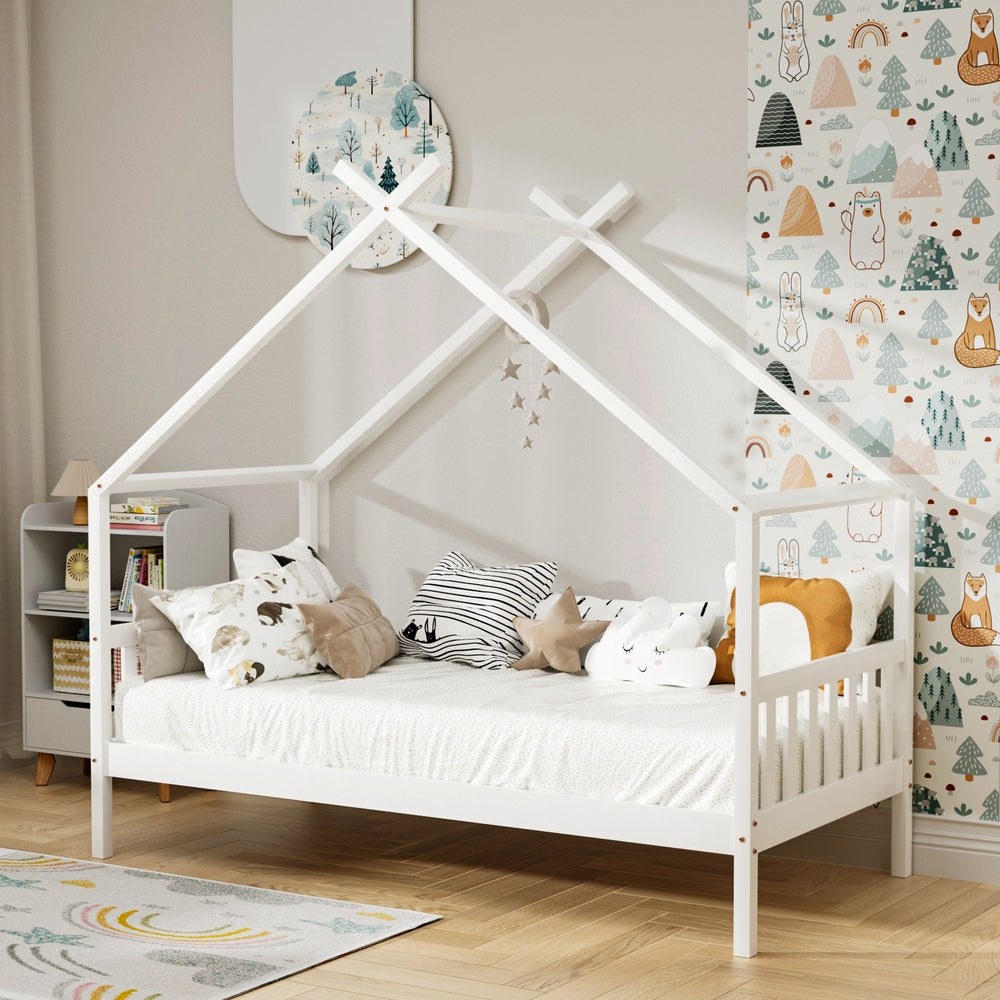 Albie (Single) Kids Wooden Teepee Bed Frame - White - Homecoze