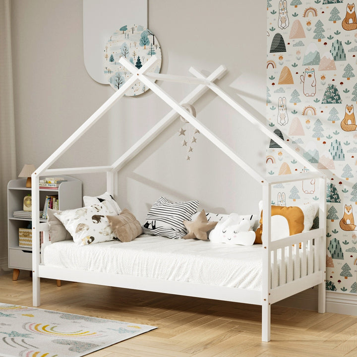 Albie (Single) Kids Wooden Teepee Bed Frame - White - Homecoze