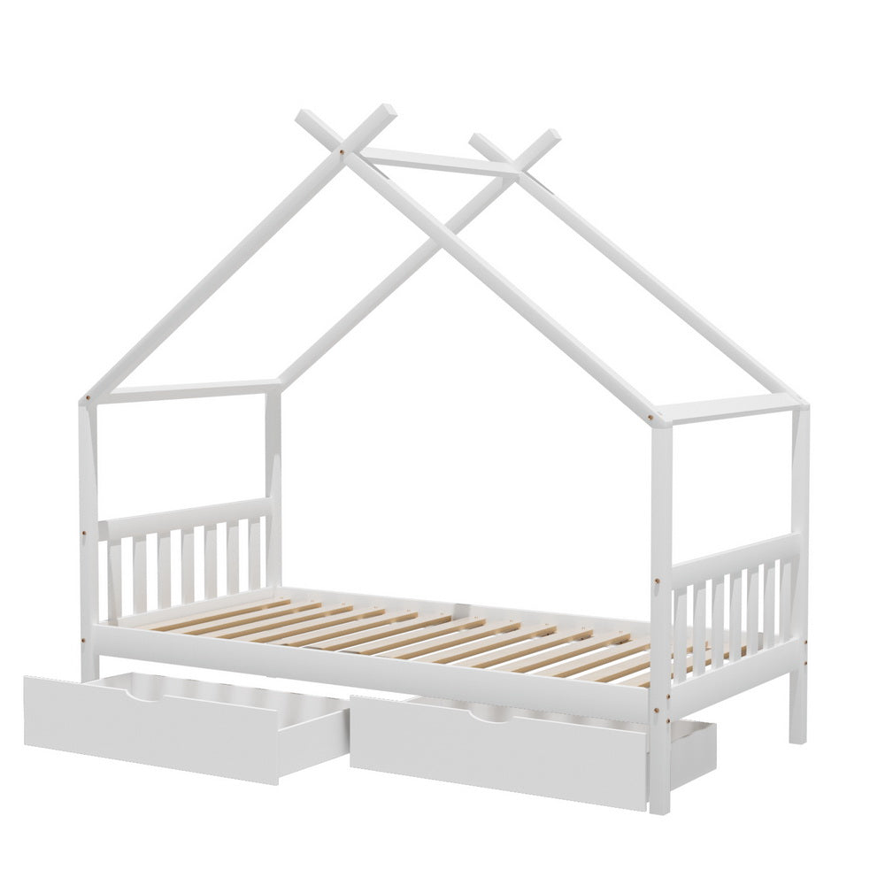 Theo (Single) Kids Wooden Teepee Bed Frame - White - Homecoze
