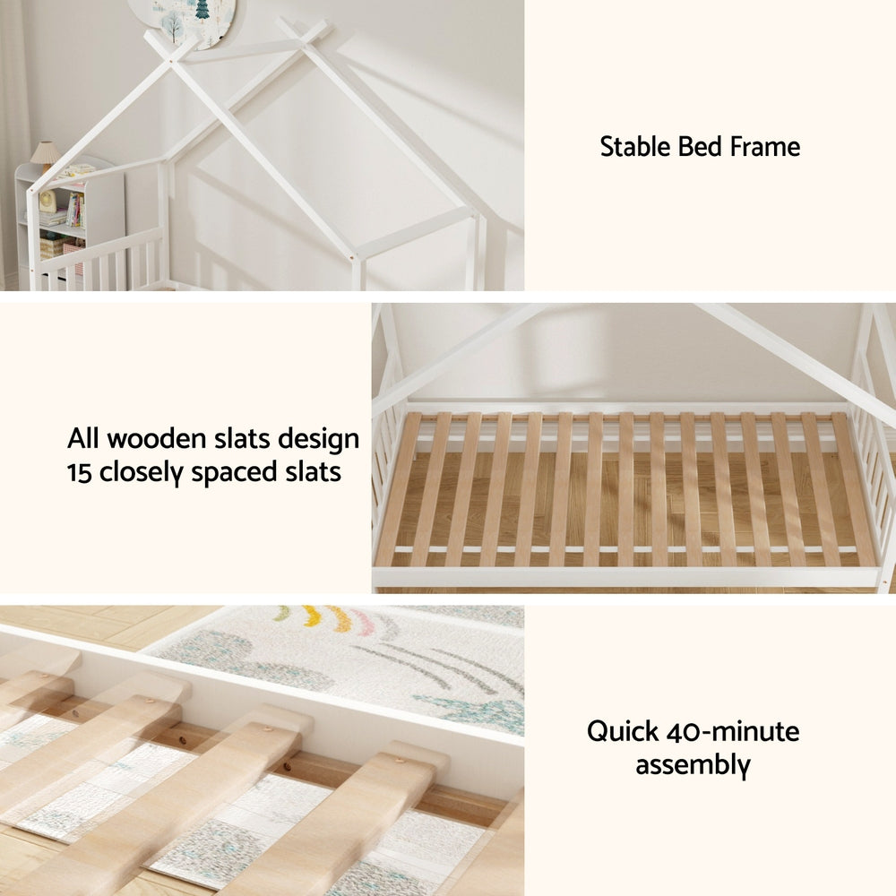 Theo (Single) Kids Wooden Teepee Bed Frame - White - Homecoze