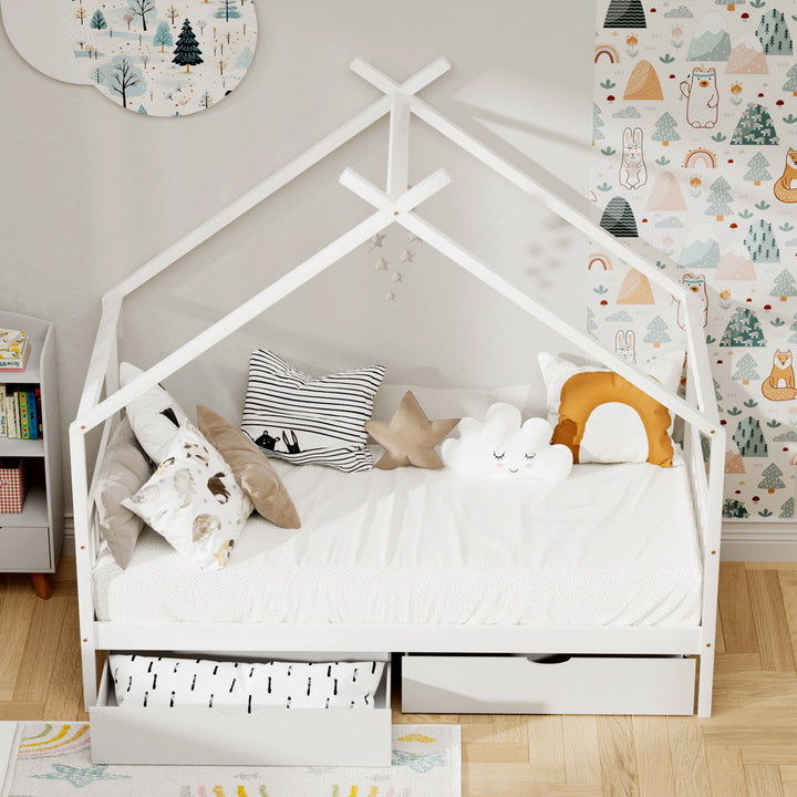 Theo (Single) Kids Wooden Teepee Bed Frame - White - Homecoze