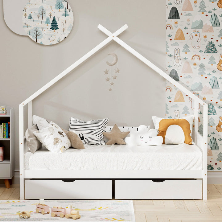 Theo (Single) Kids Wooden Teepee Bed Frame - White - Homecoze
