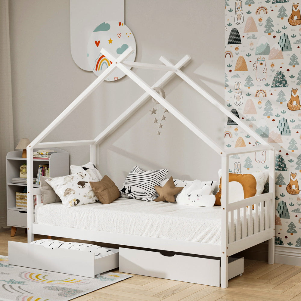 Theo (Single) Kids Wooden Teepee Bed Frame - White - Homecoze