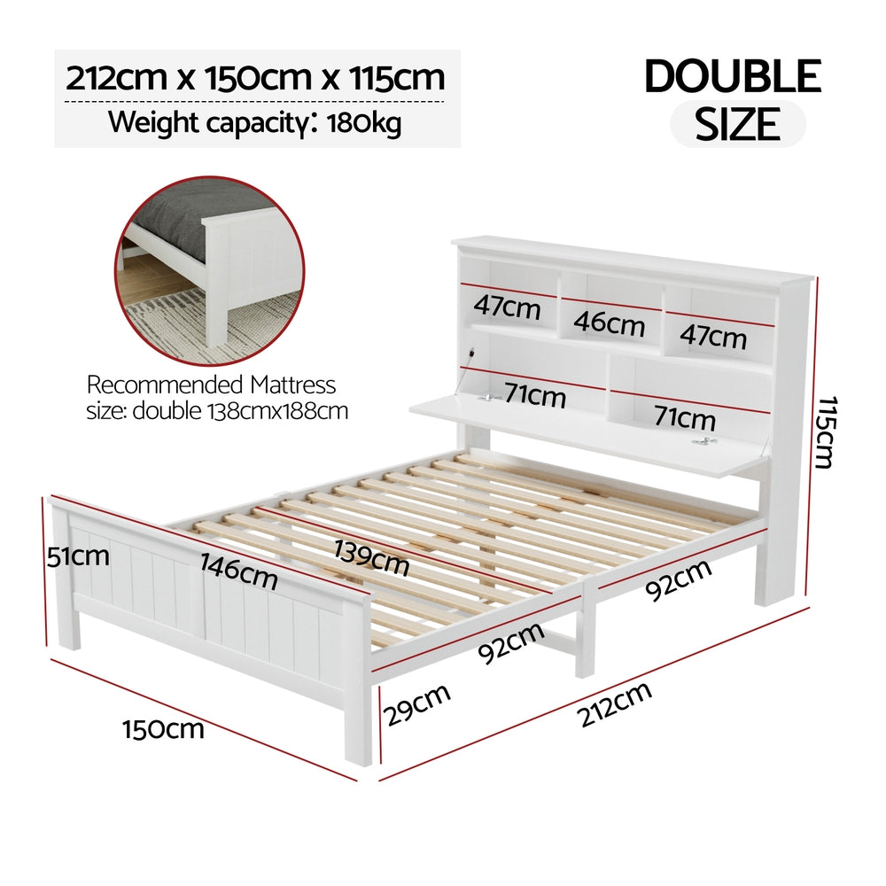 Tate (Double) Bed Frame - White - Homecoze