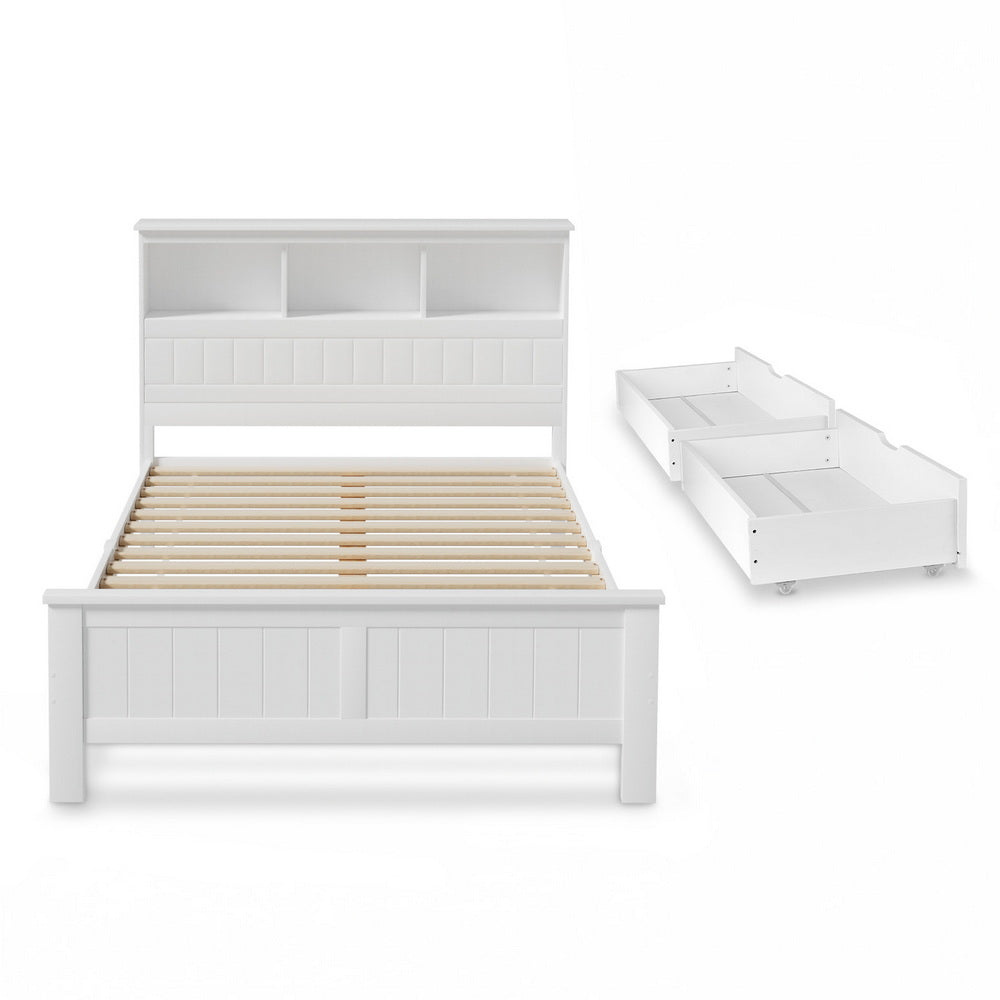 Tate (Double) Bed Frame with Drawers - White - Homecoze