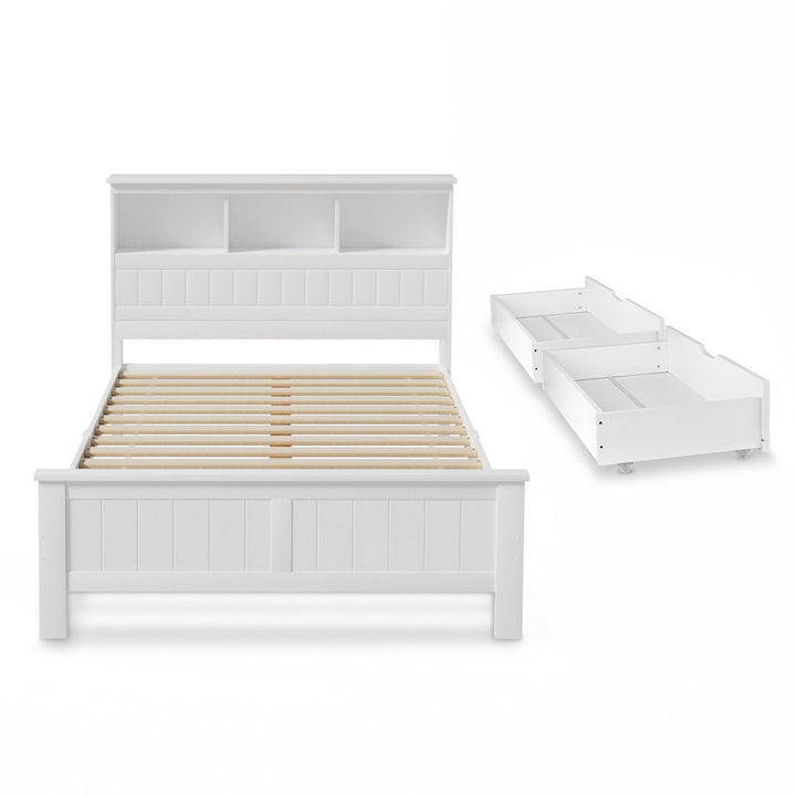 Tate (Double) Bed Frame with Drawers - White - Homecoze