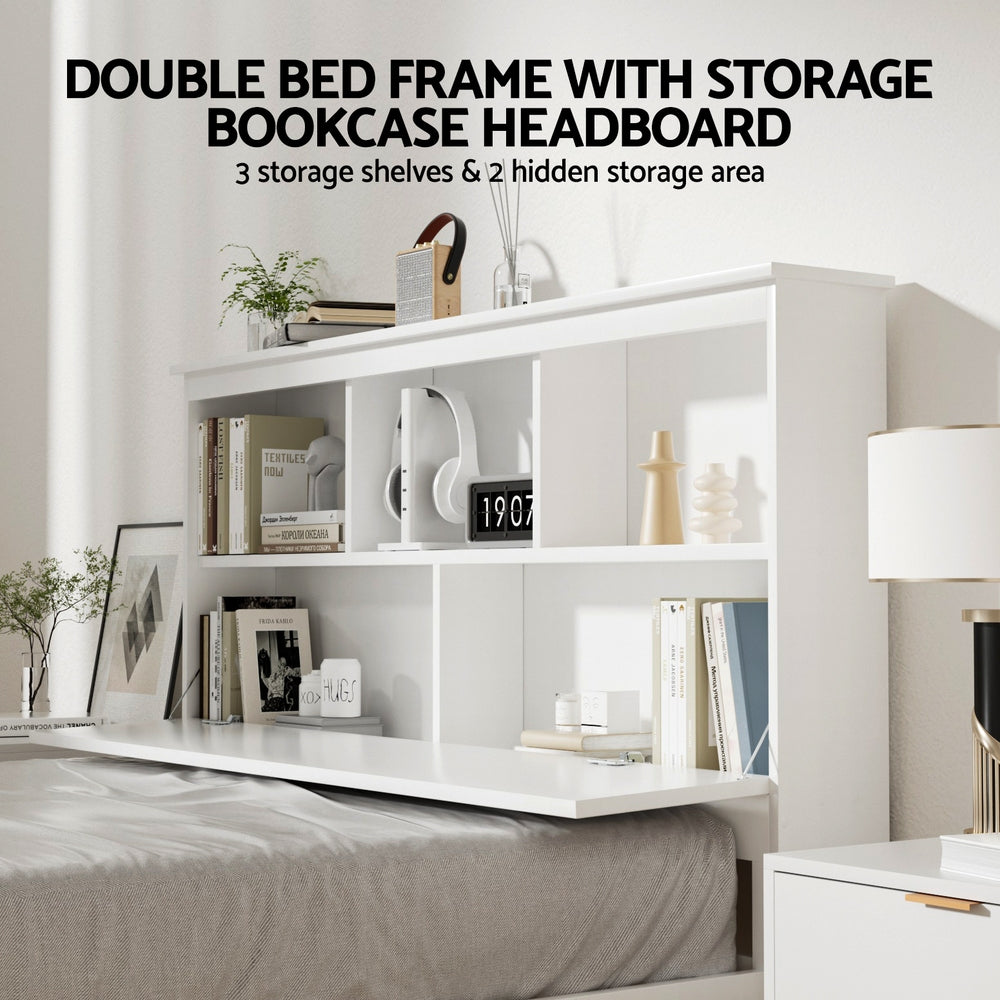 Tate (Double) Bed Frame with Drawers - White - Homecoze