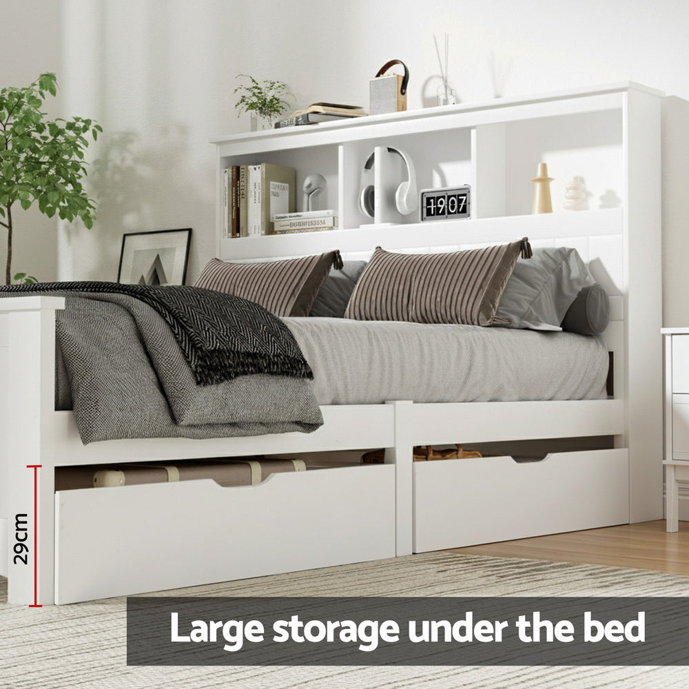 Tate (Double) Bed Frame with Drawers - White - Homecoze