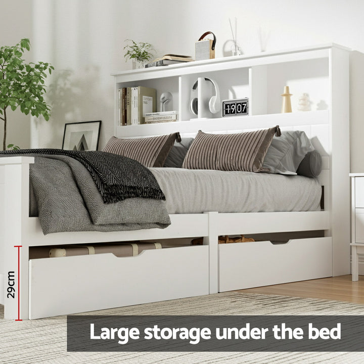 Tate (Double) Bed Frame with Drawers - White - Homecoze