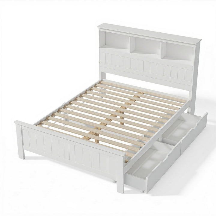 Tate (Double) Bed Frame with Drawers - White - Homecoze