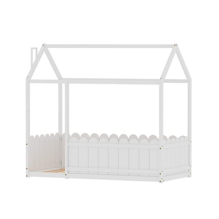 Ellis (Single) Kids Wooden House Bed Frame - White - Homecoze