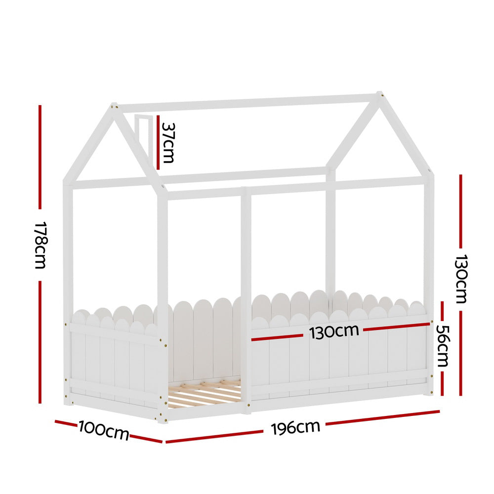 Ellis (Single) Kids Wooden House Bed Frame - White - Homecoze