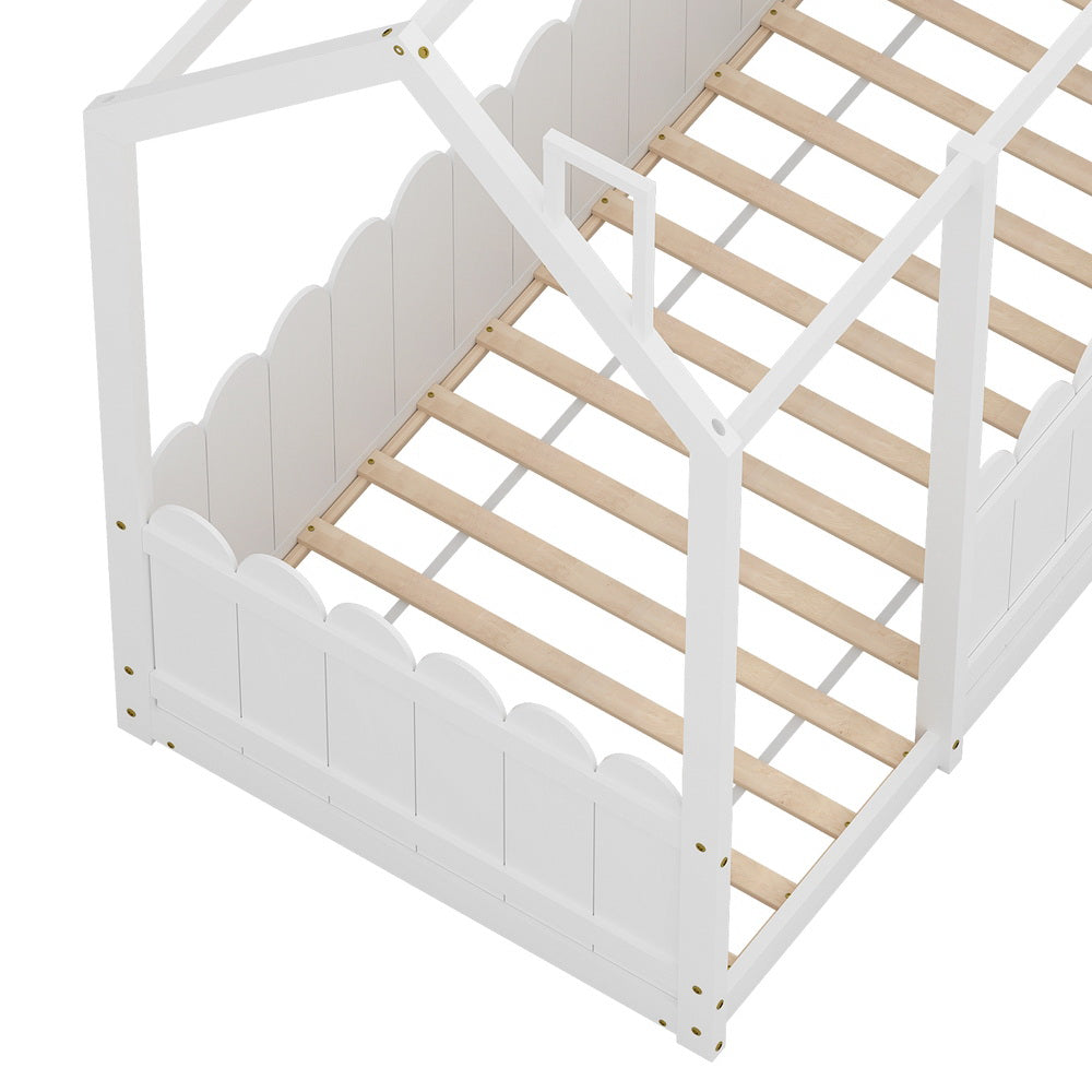 Ellis (Single) Kids Wooden House Bed Frame - White - Homecoze
