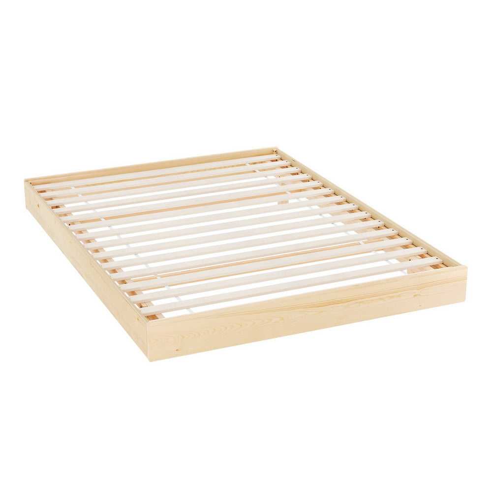 Queen Floating Bed Frame with LED Lights - Pine