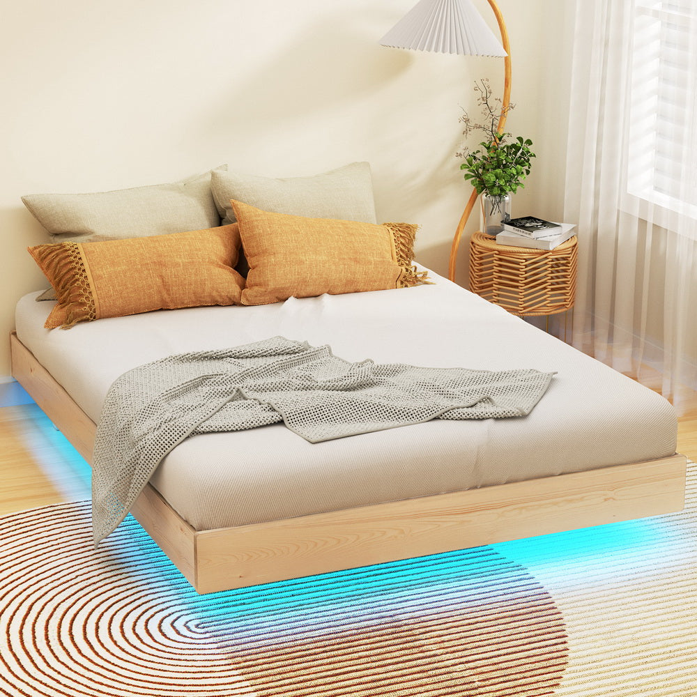 Minneapolis (Queen) Floating Bed Frame - Pine - Homecoze