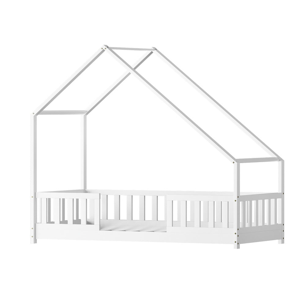 Sophie (Single) Kids Wooden House Bed Frame - White - Homecoze