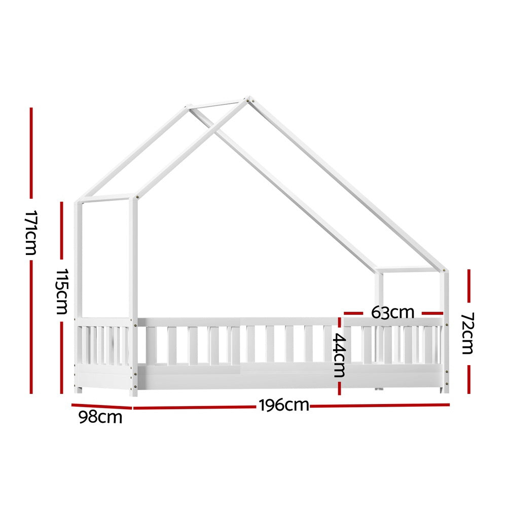 Sophie (Single) Kids Wooden House Bed Frame - White - Homecoze