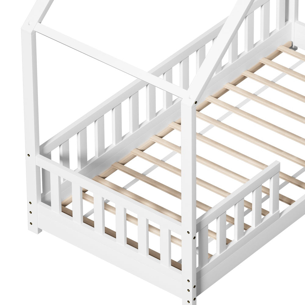 Sophie (Single) Kids Wooden House Bed Frame - White - Homecoze