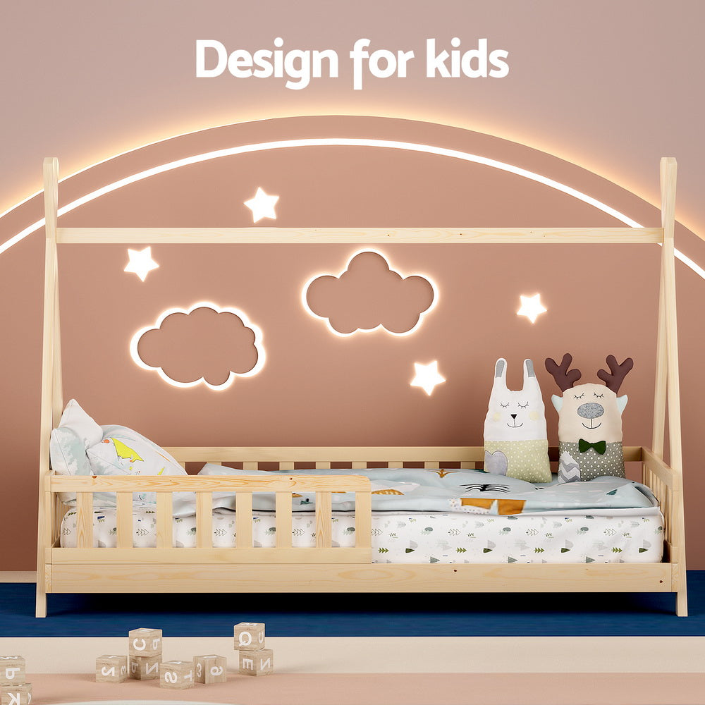 Juno (Single) Kids Wooden Teepee Bed Frame - Oak - Homecoze