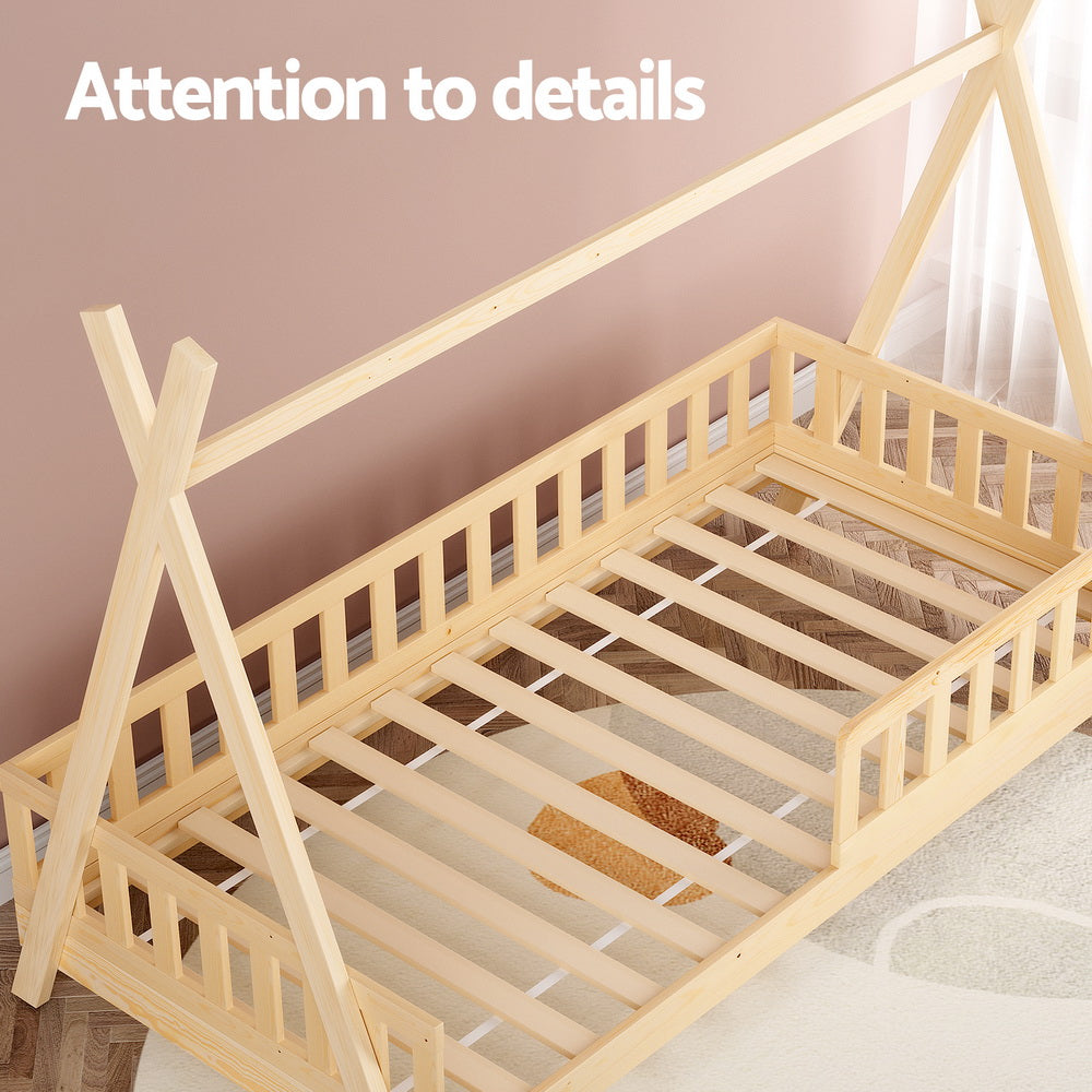 Juno (Single) Kids Wooden Teepee Bed Frame - Oak - Homecoze