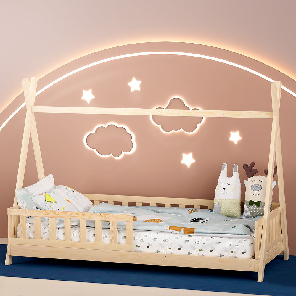 Juno (Single) Kids Wooden Teepee Bed Frame - Oak - Homecoze