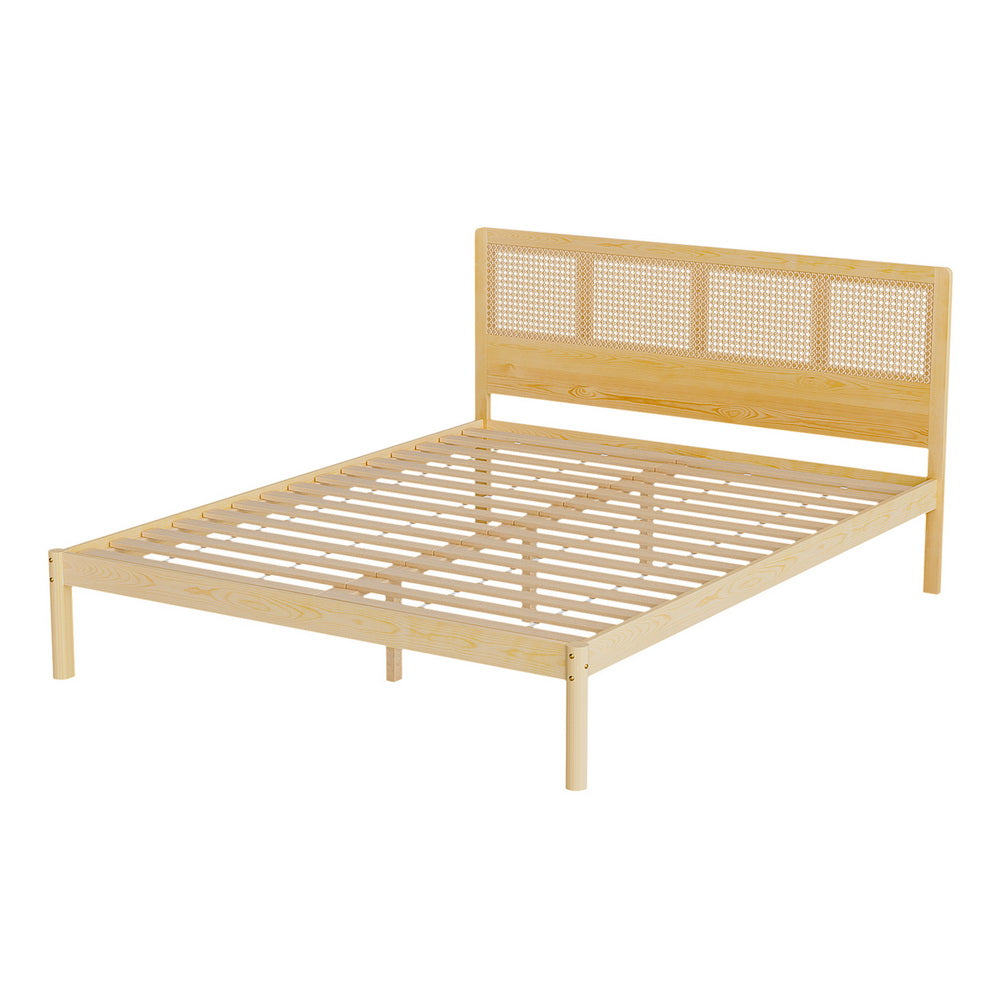 Cheyenne (Queen) Rattan Bed Frame - Pine - Homecoze