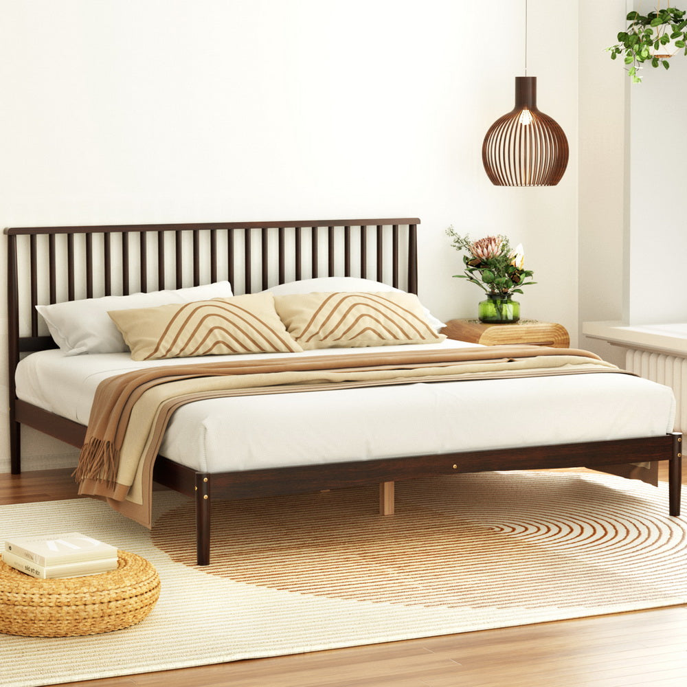 Memphis (King) Pinewood Bed Frame - Walnut - Homecoze