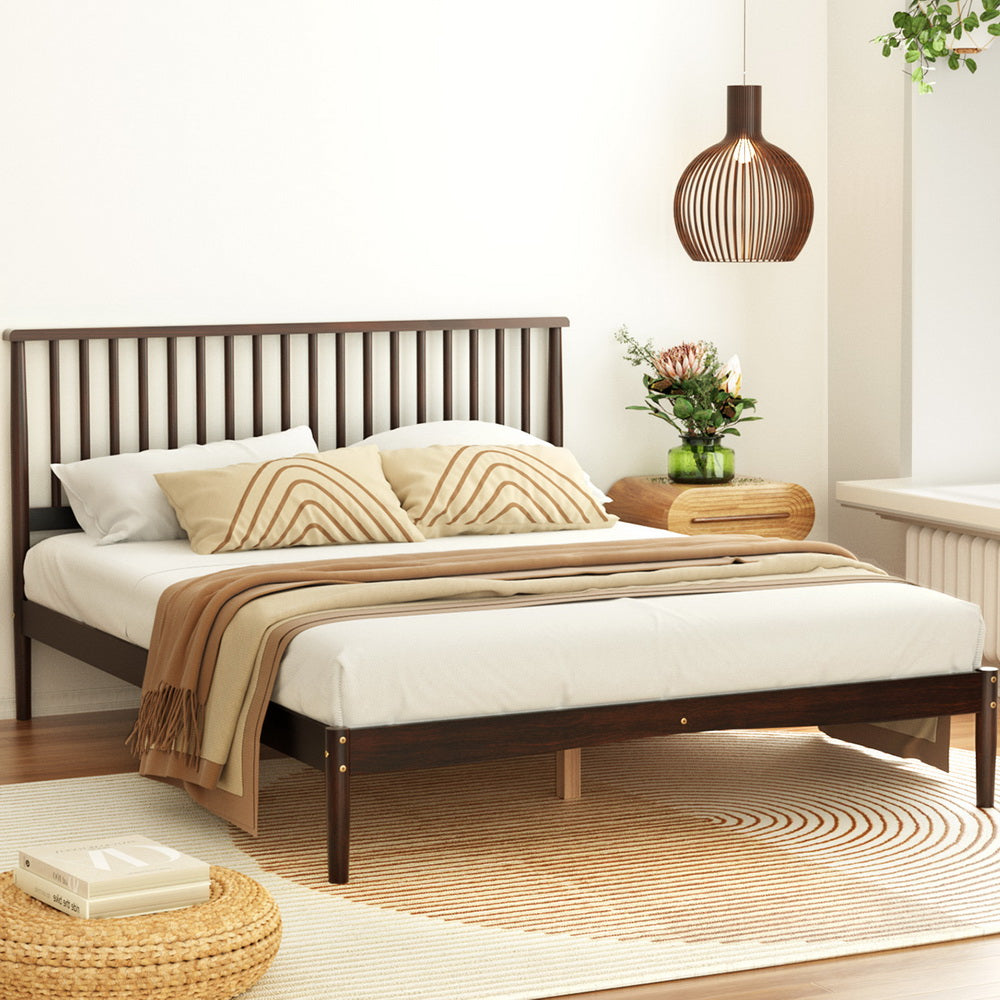 Memphis (Queen) Pinewood Bed Frame - Walnut - Homecoze