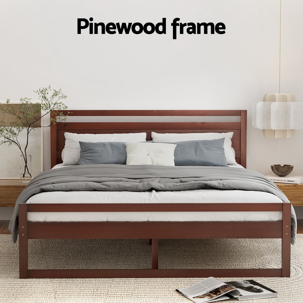 Nashville (Queen) Pinewood Bed Frame - Walnut - Homecoze