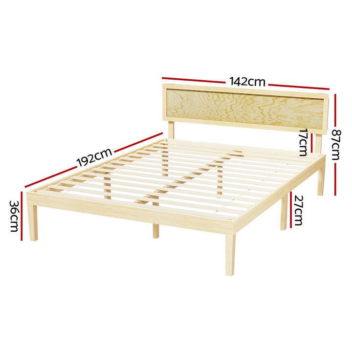 Reno (Double) Pinewood & Rattan Bed Frame - Pine