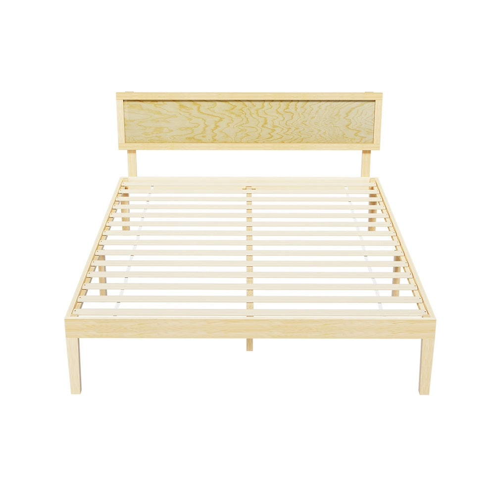 Reno (Double) Pinewood & Rattan Bed Frame - Pine