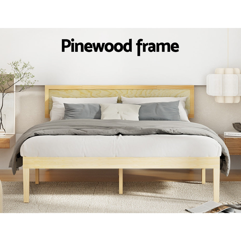 Reno (Double) Pinewood & Rattan Bed Frame - Pine