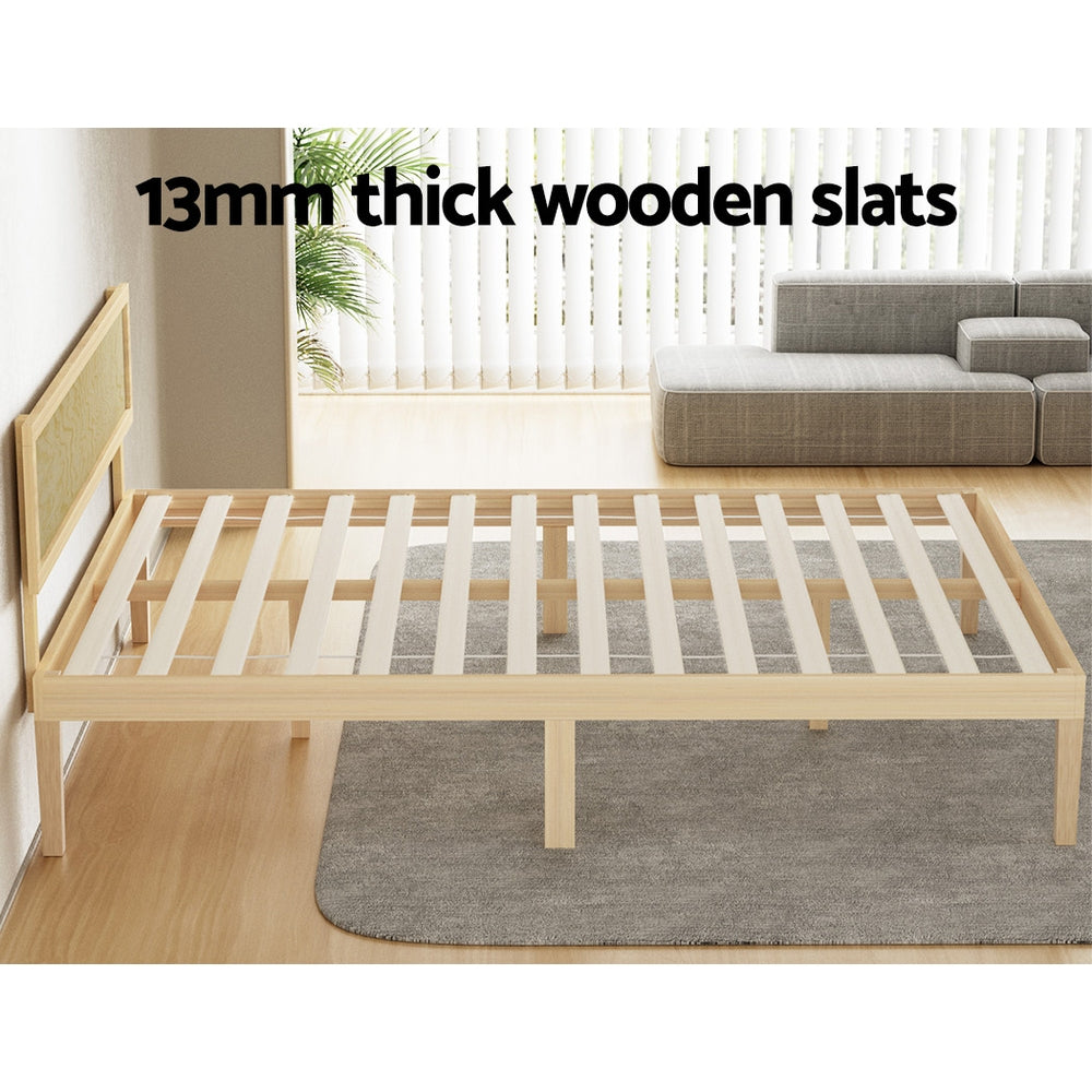 Reno (Double) Pinewood & Rattan Bed Frame - Pine