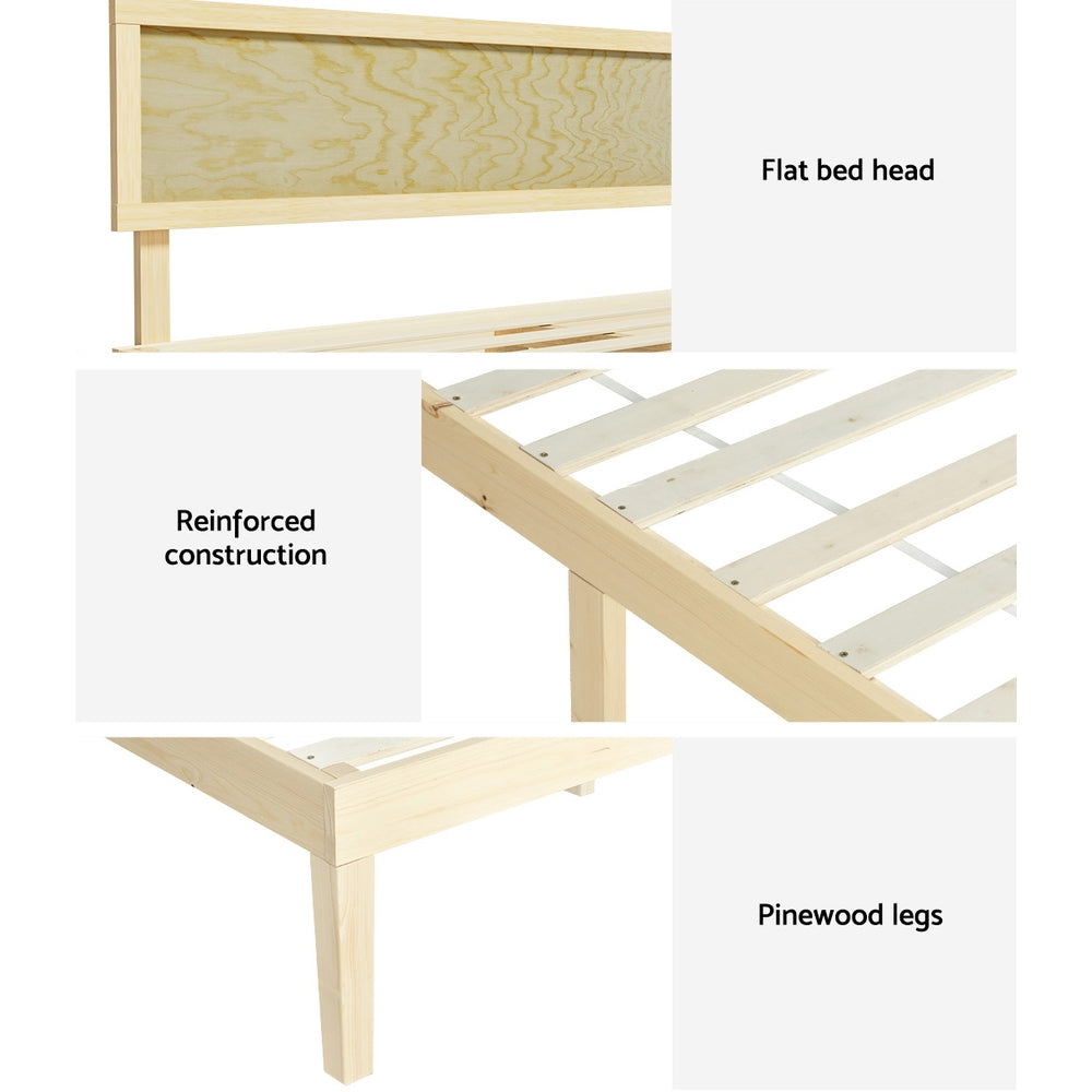 Reno (Double) Pinewood & Rattan Bed Frame - Pine