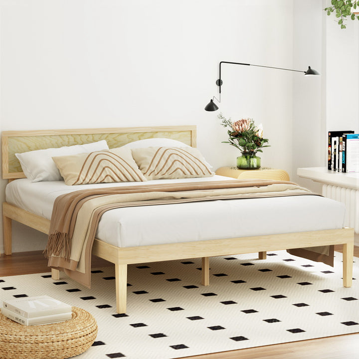 Reno (Double) Pinewood & Rattan Bed Frame - Pine