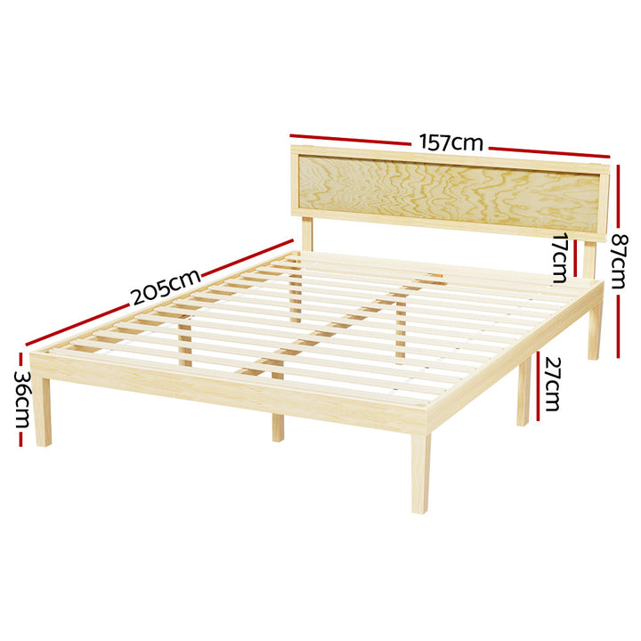 Reno (Queen) Pinewood & Rattan Bed Frame - Pine