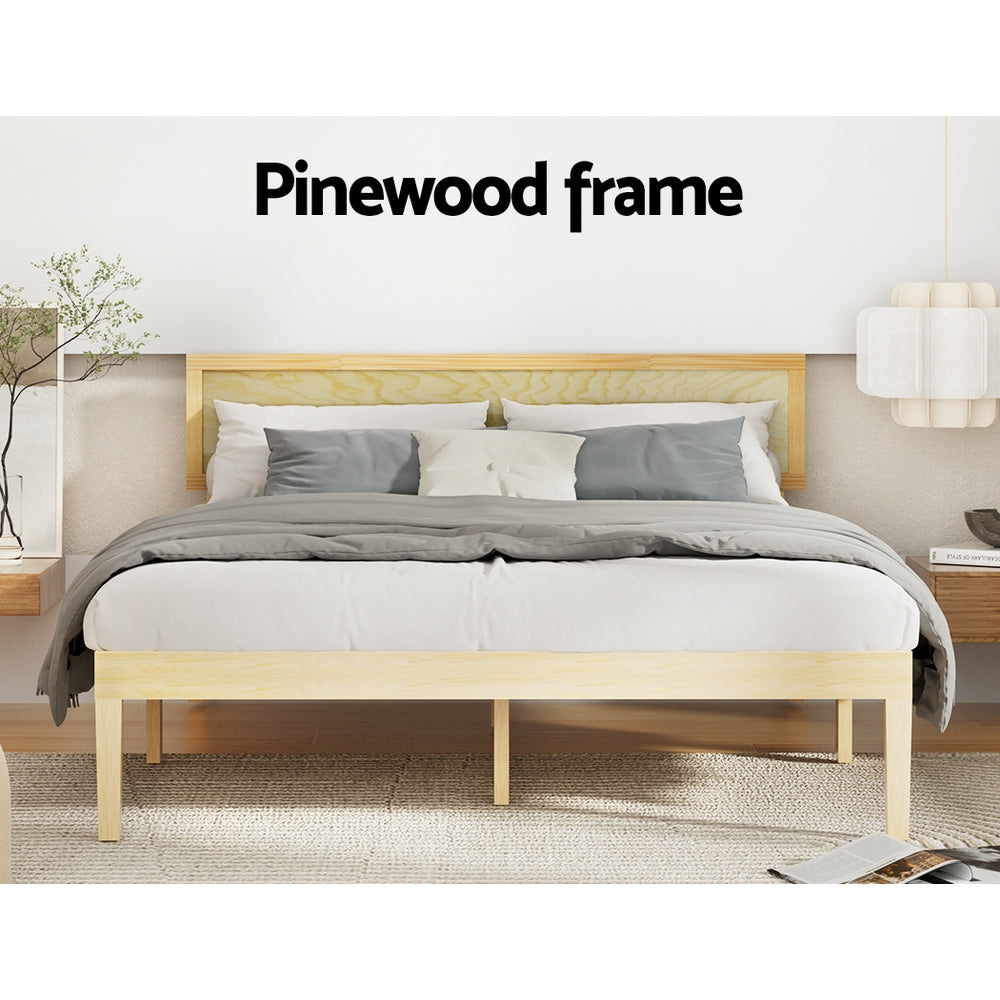 Reno (Queen) Pinewood & Rattan Bed Frame - Pine