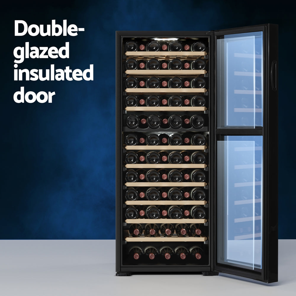80-Bottle Dual Zone Wine Fridge Cooler - Black - Homecoze