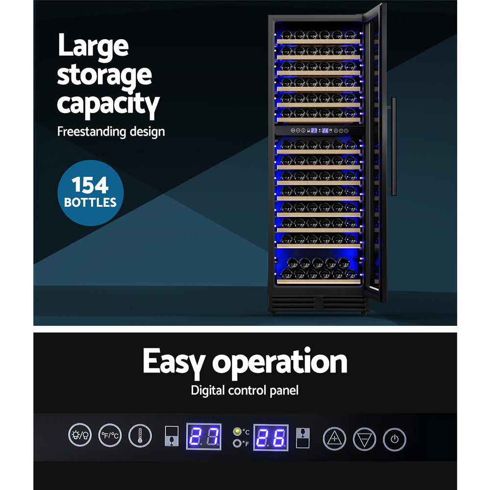 154-Bottle Commercial Dual Zone Wine Cooler Fridge - Black - Homecoze