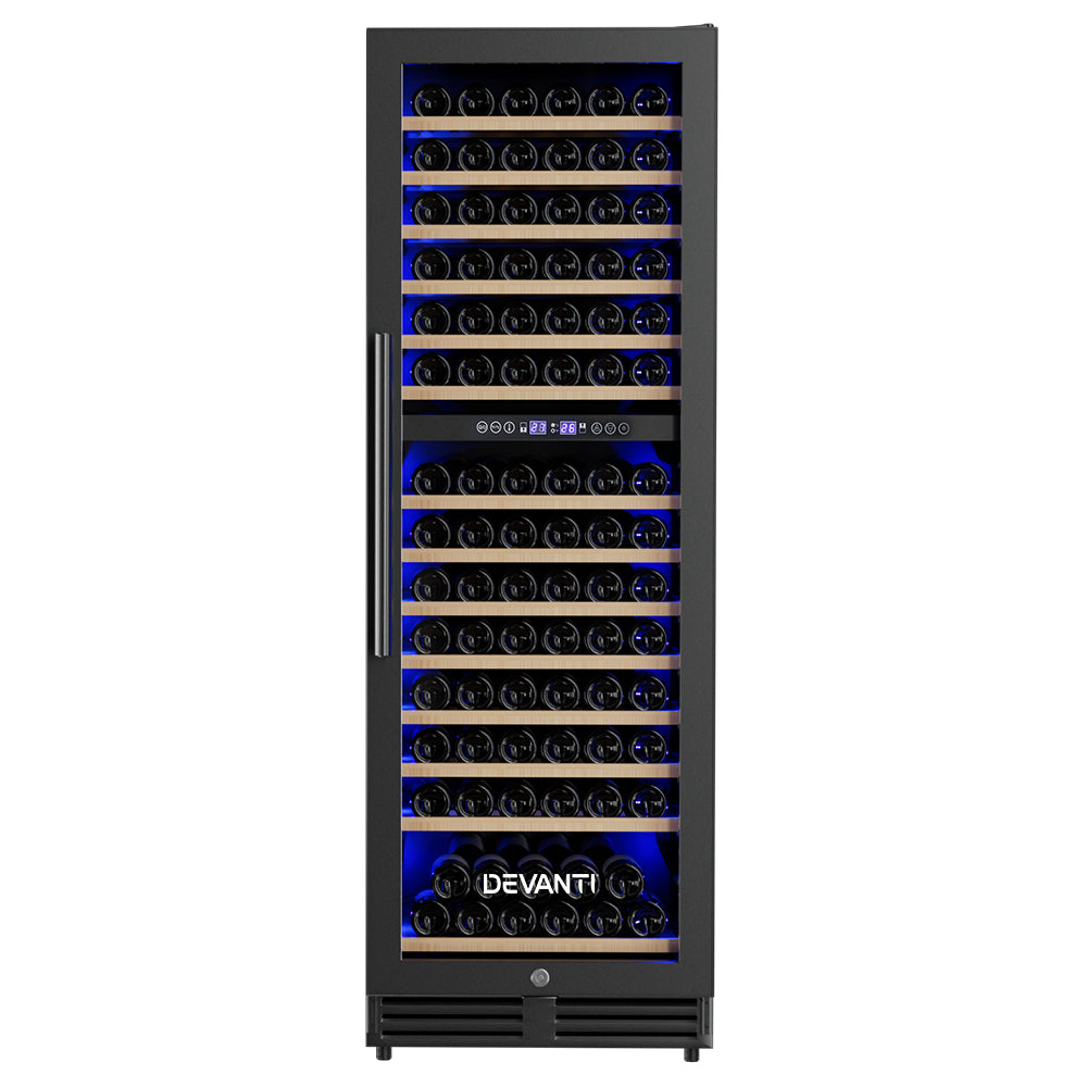 154-Bottle Commercial Dual Zone Wine Cooler Fridge - Black - Homecoze