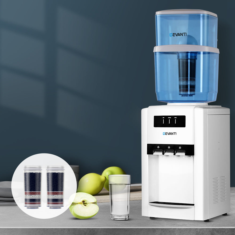 22L Bench Top Water Cooler Dispenser Three Tap Hot/Cold/Room Temp with 2 Purifier Filter Elements - Homecoze